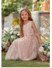 Blush Satin Tulle Sequin Appliques Flower Girl Dress Photoshoot Dress